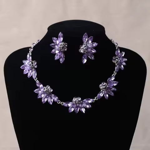 Baroque Purple Crystal Leaf Bridal Jewelry Sets