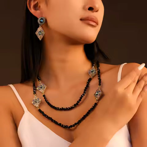 Retro Style Full Crystal Gold Plated Necklace Earrings Set