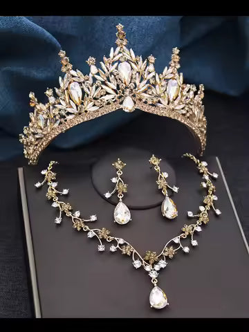 Baroque Wedding Crown Bridal Jewelry Set 3pcs