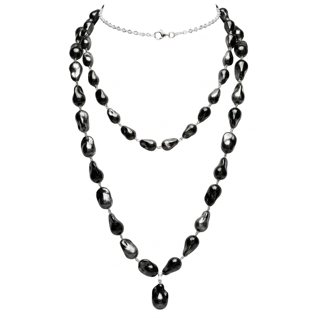 Onyx Black Silver baroque crystal necklace