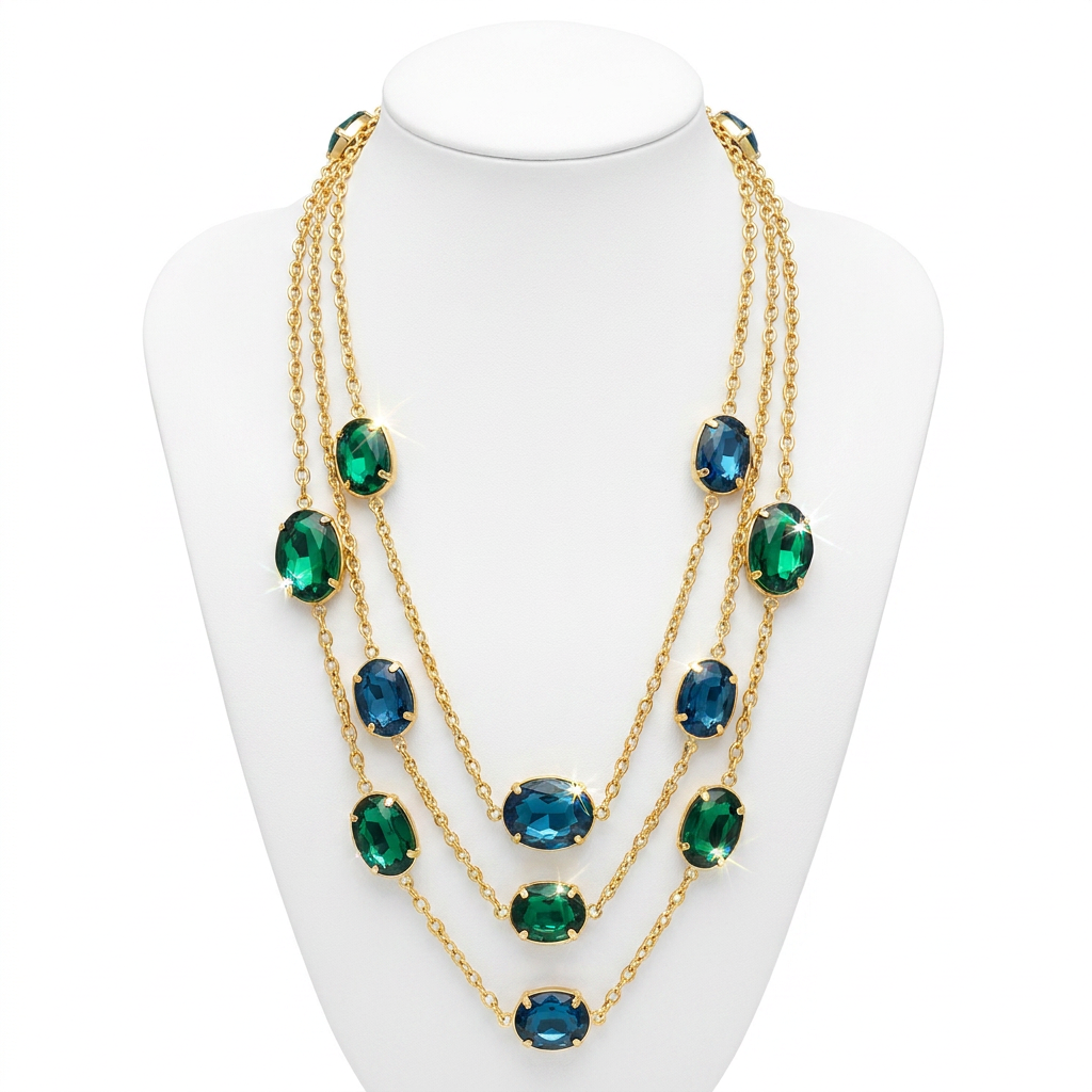 Emerald Green Sapphire Blue baroque crystal necklace